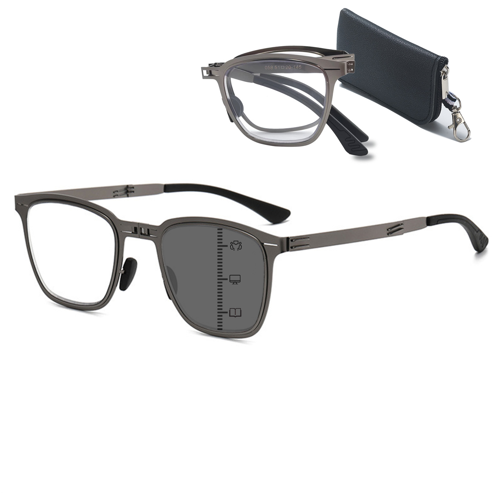 Mens Folding Photochromic Progressive Reading Glasses Blue Light Blocking Metal Foldable Multifocal Readers No-Line