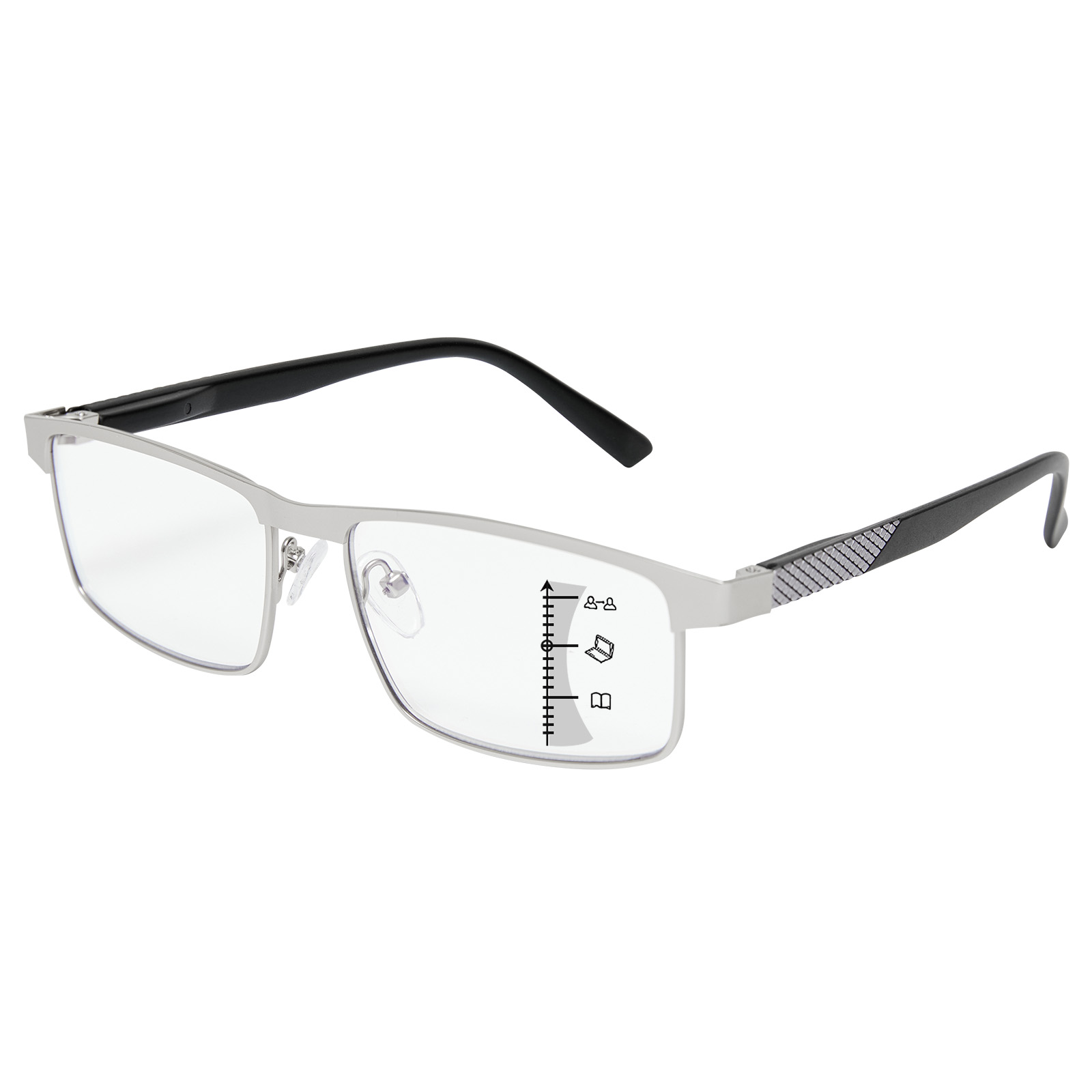 Men’s Metal Frame, Progressive Multifocus Transition Reading Glasses with Blue Light Blocking and Spring Hinge