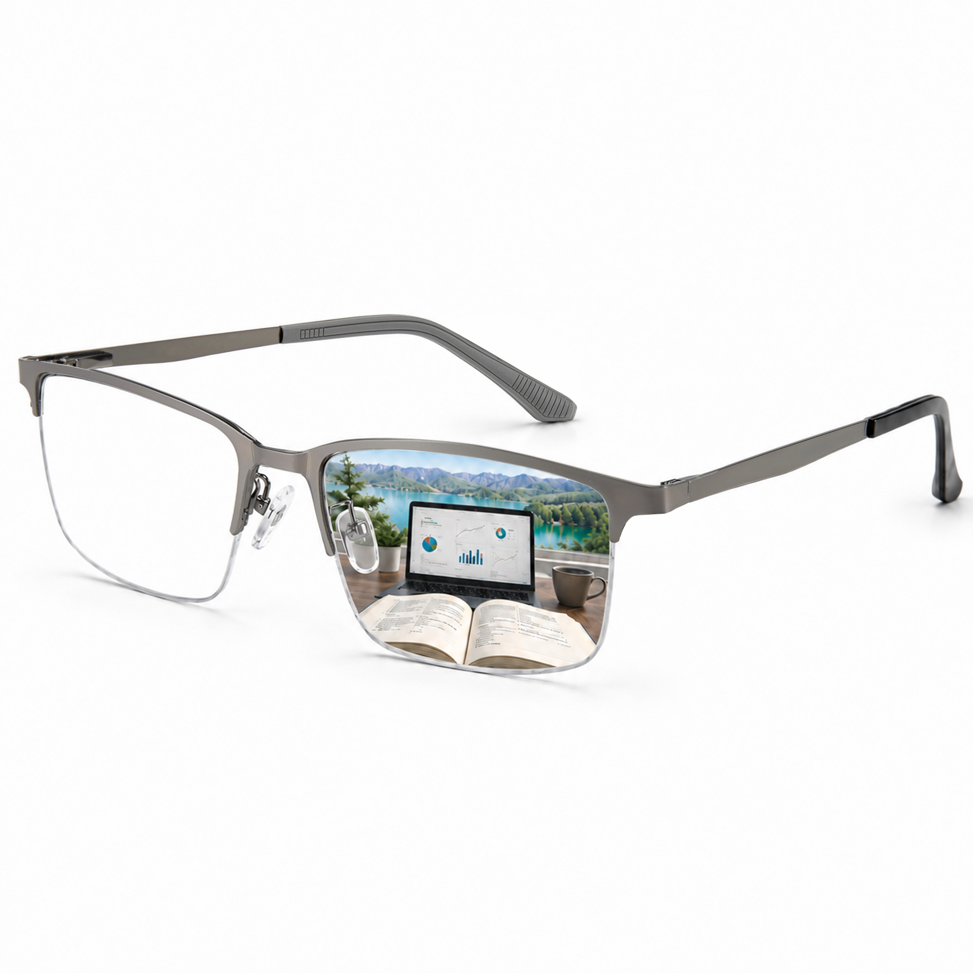Photochromic Transition Reading Glasses Multifocal Readers Blue Light Blocking, Metal Frame & PC Temples for Men